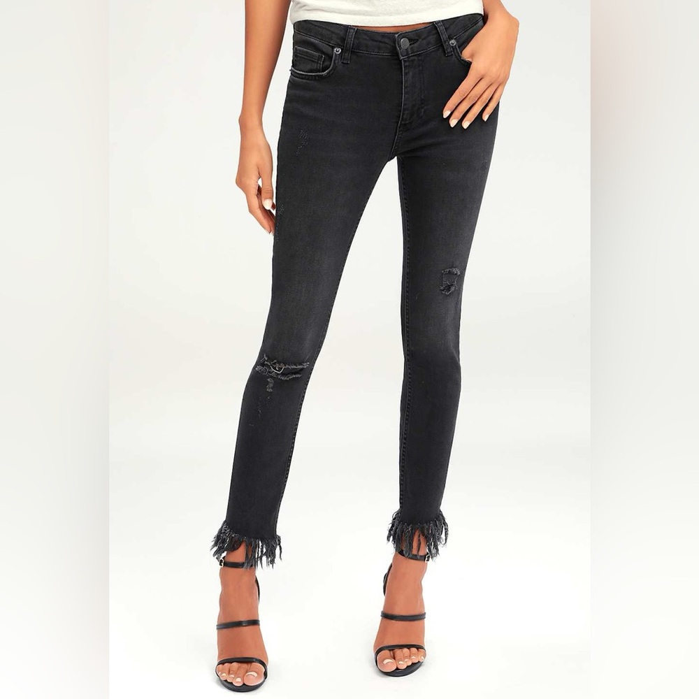 Free People Black Jeans Great Heights Frayed Ankle Stretch Denim 29